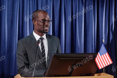 Preview: Politician giving his speech at conference