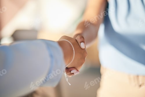 Preview: Closeup, business and staff with handshake, agreement and contract with b2b meeting, teamwork and w