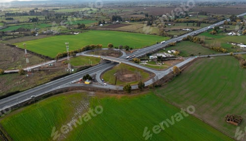 Preview: Aerial drone view road junction on Pan American highway en Chile