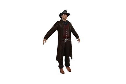 Preview: Man in western attire with dark coat and red shirt