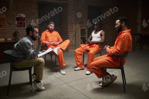 Preview: Group of Young Adult Men Attending Rehabilitation Session in Prison Setting