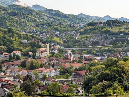 Preview: Beautiful hillside cityscape, St Nicholas Parish Church in Krapina, Croatia, Hrvatsko zagorje, build