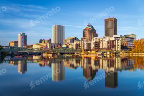 Preview: Rochester, New York, USA Skyline on the Genese River at Twilght