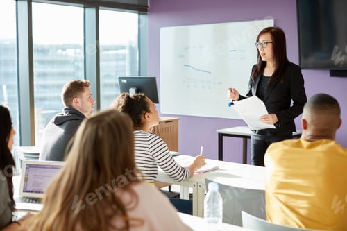 Preview: University lecturer and students in class