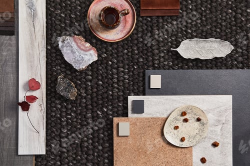 Preview: Stylish flat lay composition of architect moodboard