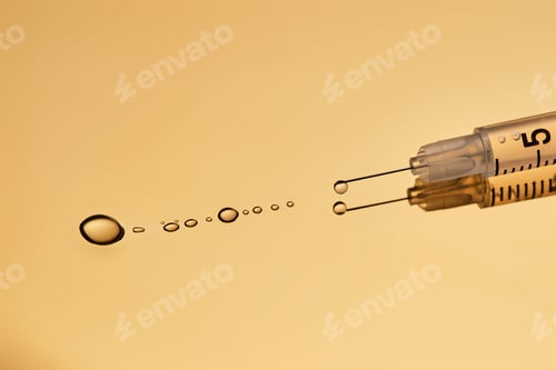 Preview: A drop of gel pours from a syringe for cosmetic procedures.