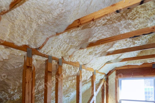 Preview: Closeup on termal insulation installing at the attic insulation of the house