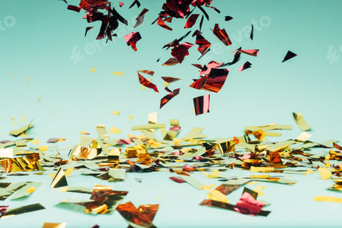 Preview: close-up shot of beautiful glossy falling confetti