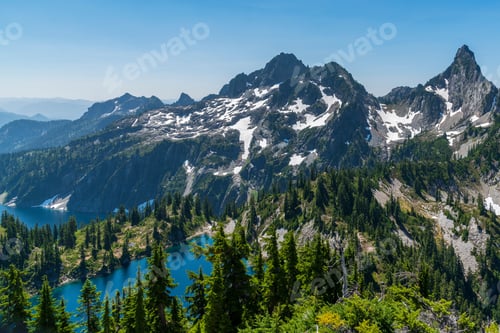 Preview: High angle mountain lakes and mountain peaks