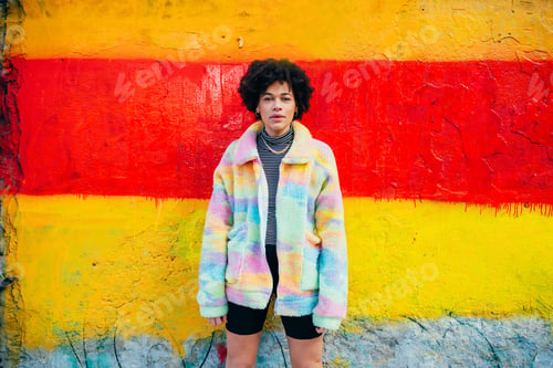 Preview: Young black woman posing outdoor city