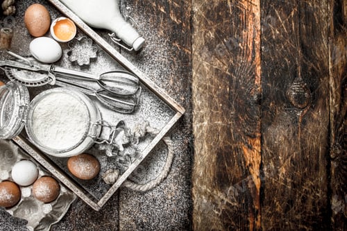 Preview: Baking background. Ingredients for fresh dough.