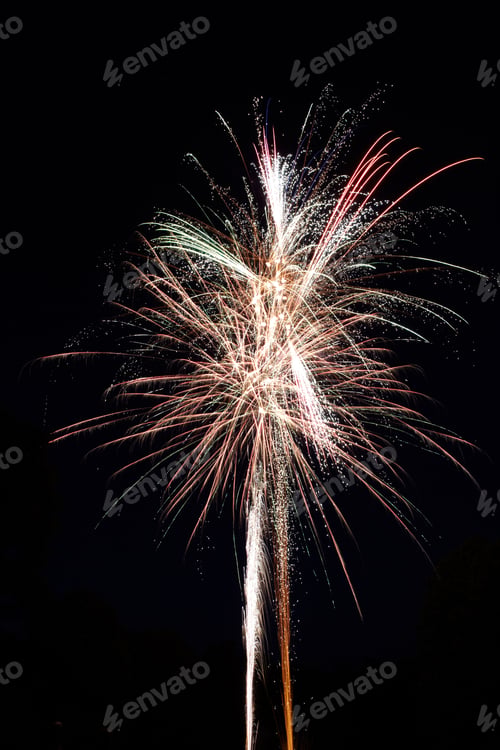 Preview: Vertical shot of a beautiful firework exploding on black background