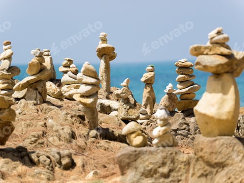 Preview: stacks of stones on the beach