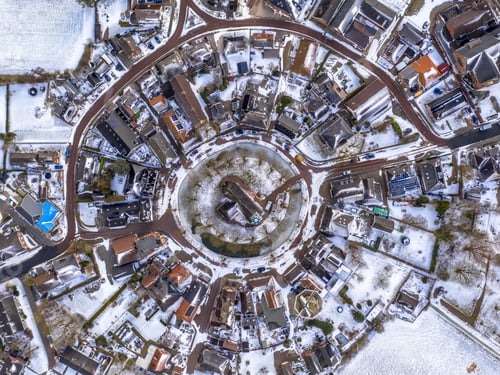 Preview: Aerial View over Village of Spijk in Winter