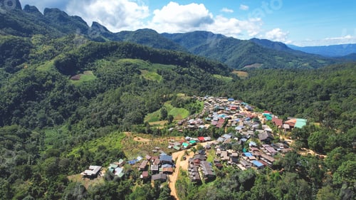 Preview: Aerial view from drone of the rural village in the mountains