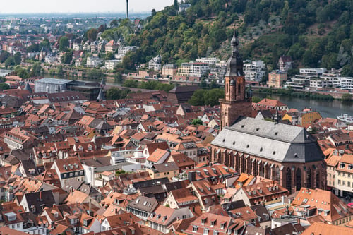 Preview: Aerial view of Heidelberg Old town seen from Heidelberg castle viewpoint,Germany