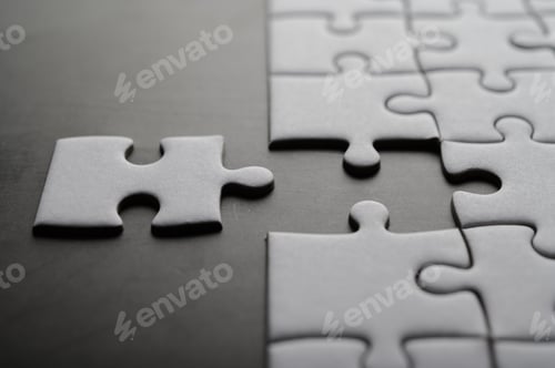 Preview: Jigsaw puzzle with missing piece. Missing puzzle pieces