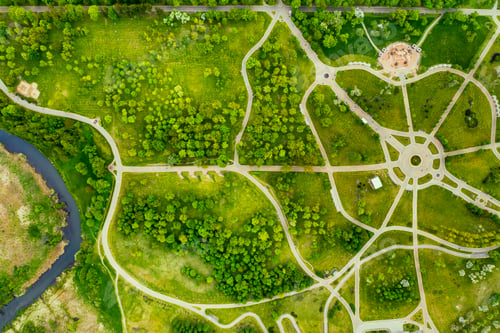 Preview: View from the height of the loshitsky Park in Minsk.Winding paths in loshitsky Park.Belarus.Apple