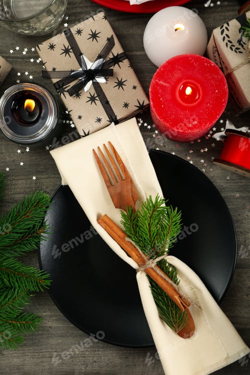 Preview: Concept of New Year's table setting, top view