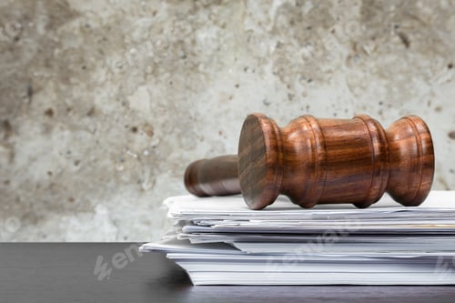 Preview: judge hammer on white paper and table