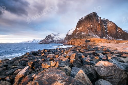 Preview: Lofoten islands in the Norway. Winter landscape. Travel image