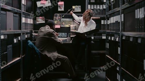 Preview: Two police officers examining case files reports