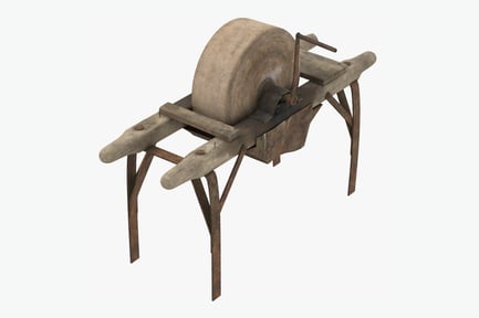 Preview: Antique Blacksmith's Grinding Stone with Wooden Frame