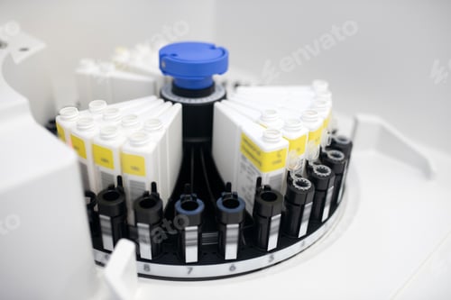 Preview: Close up picture of many test tubes with different markers on the table
