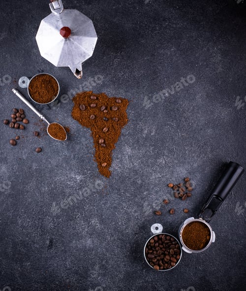 Preview: Grounded coffee and beans from South America