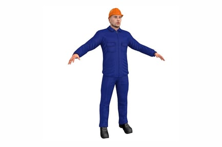 Aperçu: Ouvrier du bâtiment en uniforme bleu, casque de sécurité orange