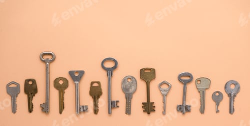 Preview: Key pattern. Background from different old keys. view from above.