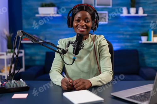 Preview: Cheerful african recording podcast from home