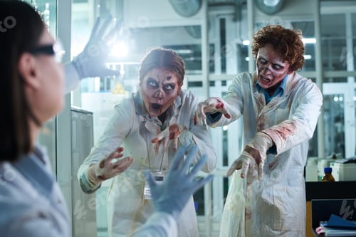 Preview: Young People In Zombie Costumes Playing Prank On Their Colleague