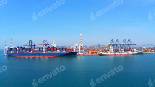 Preview: Aerial top view containers ship cargo business commercial trade logistic and transportation of inter
