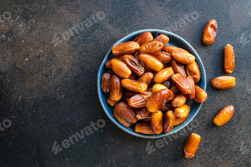Preview: Date Fruit Sweet Dried Fruit Healthy Tasty Snack Meal Diet Top View Copy Space Food Background