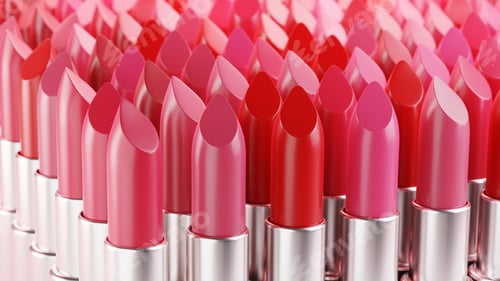 Preview: Collection of lipsticks in different tones of red. Beauty product, cosmetics, makeup.