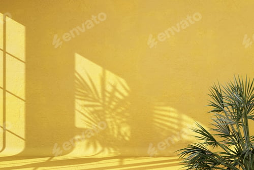 Preview: Abstract yellow studio background for product presentation empty room with shadows of window