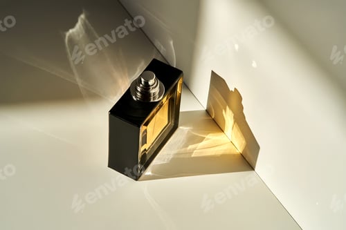 Preview: A bottle of perfume in the rays of the sun.