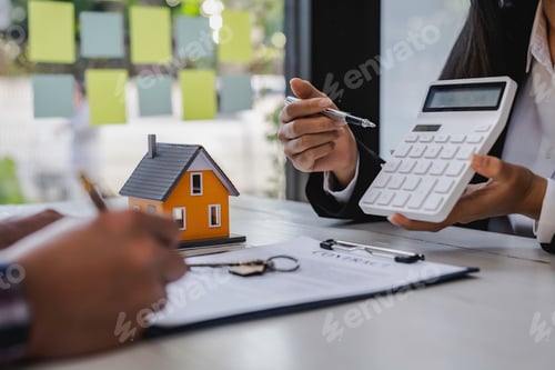 Preview: Real Estate Agent broker or House developer showing contract for buying house agreement to consultan