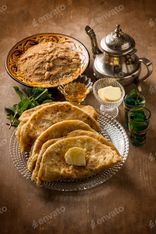 Preview: morocco traditional breakfast with sello bread and mint tea