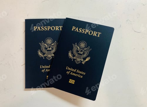 Preview: Brand new United States passports against white background