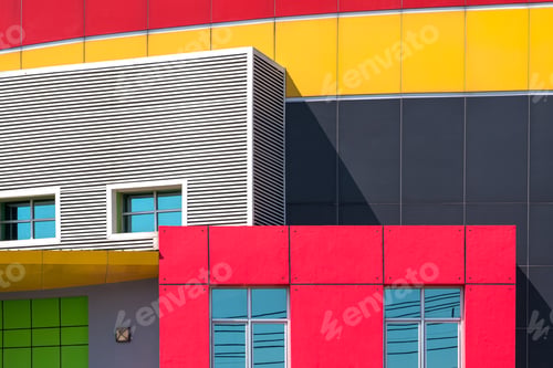 Preview: Geometric colorful pattern of aluminium composite tile wall decoration of modern office building
