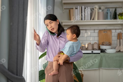 Preview: Asian baby and families who have to work while raising children at home