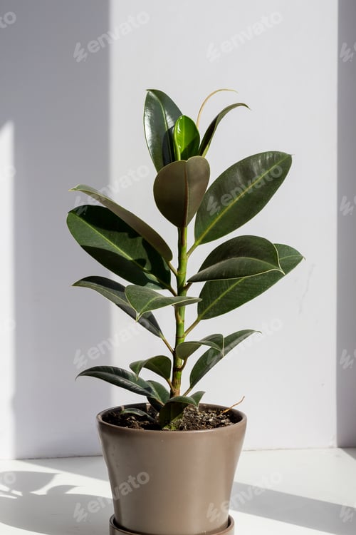 Preview: Home plant in a pot on a windowsill. Ficus