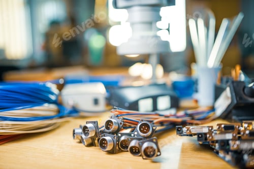 Preview: Modern microscope, electronic components in a scientific laboratory