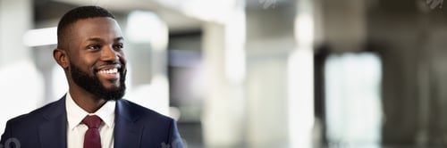 Preview: Closeup portrait of cheerful african american young businessman
