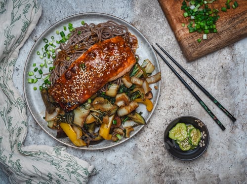 Preview: Delicious Salmon Teriyaki and Soba Noodle Bowl