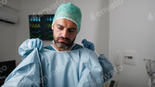 Preview: Man in Scrubs Preparing for Surgery in Hospital