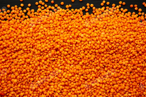 Preview: Red Lentils Legume on a black background, top view.