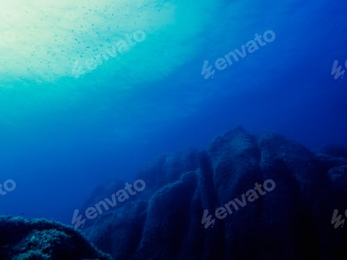 Preview: underwater background with a rocky sea bottom